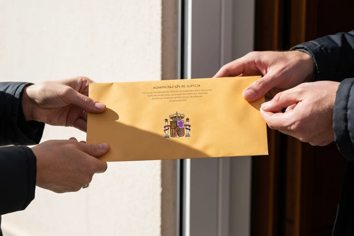 Recepcion de un sobre judicial con una demanda de desahucio en la puerta de una vivienda